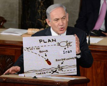 Netanyhu Follows up Famous "Bomb" Diagram with "Iran Plan", Warner Brothers is now in litigation with the country of Israel