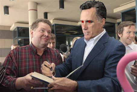 Romney's Handlers Upgrade to the Romney3000 after this model siezed for nearly an hour during a book signing 